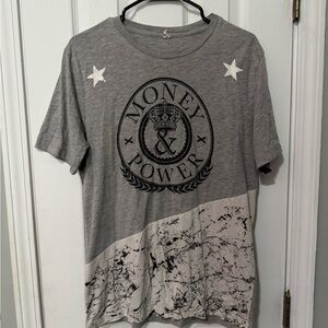 Gray Graphic T-Shirt with Money & Power Design